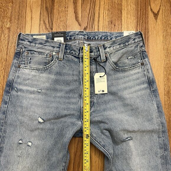 Levis Mens 501 Slim Taper Distressed Selvedge Denim Light Wash Jeans Size 35x30 - Picture 5 of 12